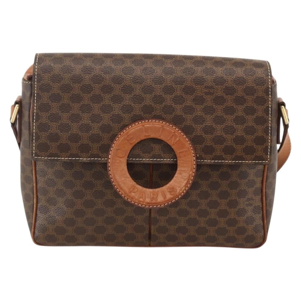 Celine Vintage Macadam Circle Logo Canvas and Leather